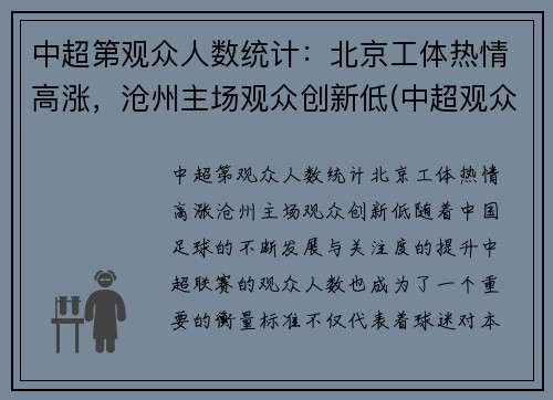 中超第观众人数统计：北京工体热情高涨，沧州主场观众创新低(中超观众最多的比赛)