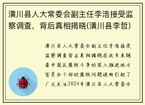 潢川县人大常委会副主任李浩接受监察调查，背后真相揭晓(潢川县李哲)
